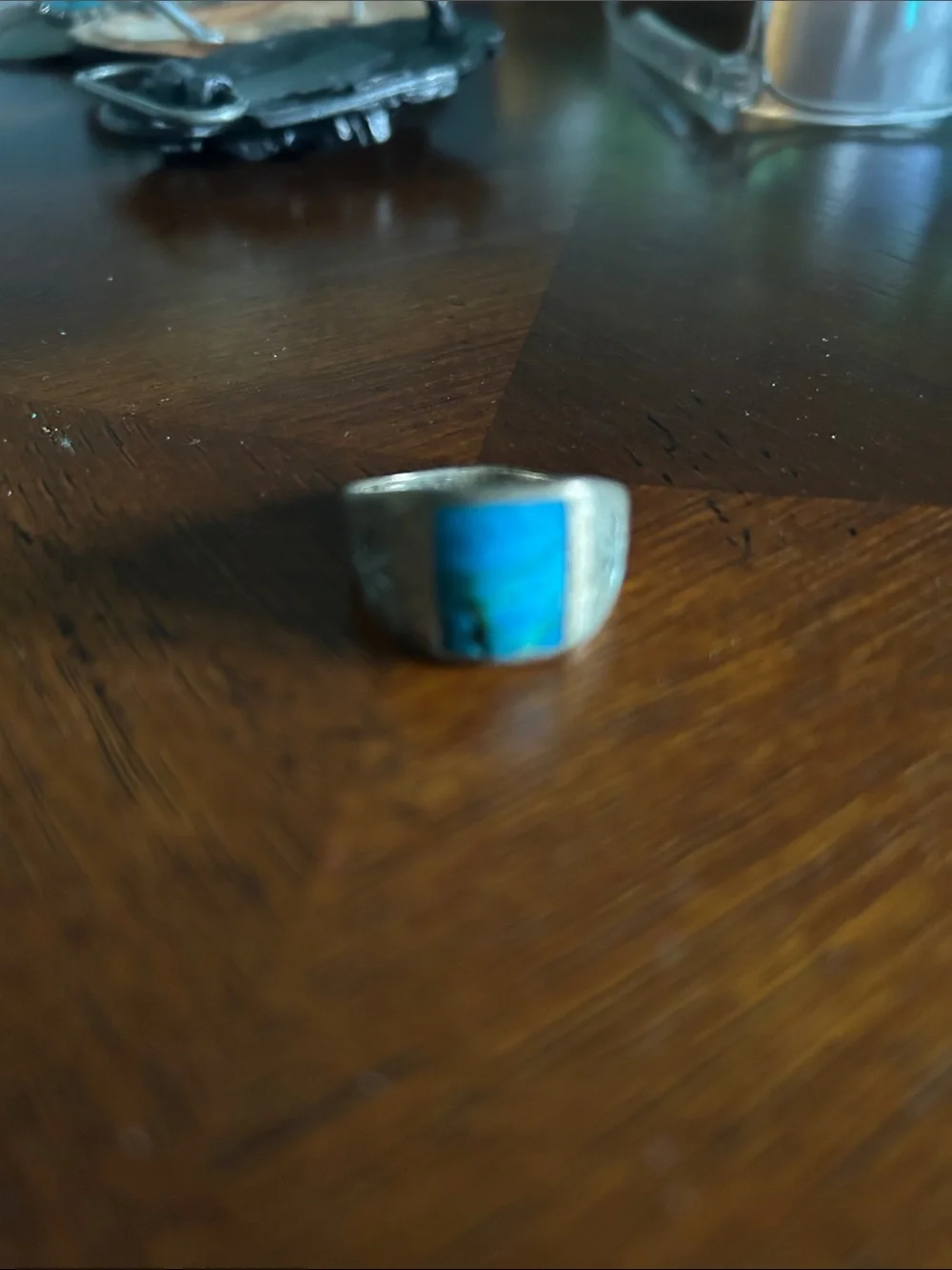 Sterling Silver Ring with Turquoise Inlay - Blue Accent
